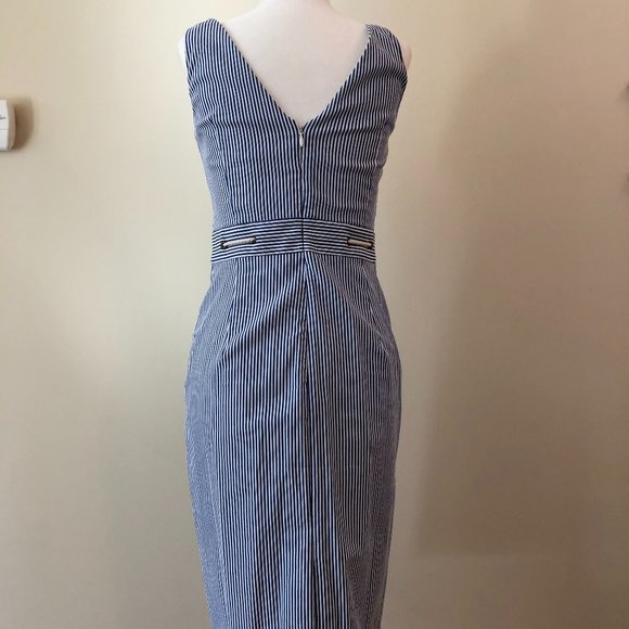 DOUBLE V-NECK DRESS IN STRETCH SEERSUCKER - Picture 3 of 3